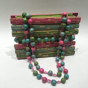 COLORFUL WOOD SLAT PURSE BAG